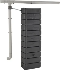 Regenton Muurtank, Grandval 300L, Antraciet Kunststof, Imitatiehout, Met Gootaansluitset Inbegrepen -Tuinwereld Verkoop 1023x1200 1