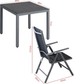 Tuinset 4 + 1 Klapstoelen Tuintafel – Aluminium 80x80cm - Grijs -Tuinwereld Verkoop 1059x1200 3