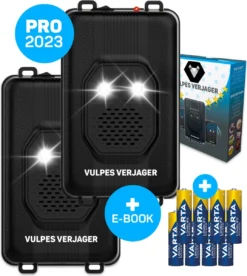 Vulpes Verjager® Marterverjager - Ongedierteverjager - Multifunctionele Set Binnen & Buiten - Batterijen, 12V & Auto Accu - Marters, Muizen & Ratten - Steenmarter Verjager PRO - 2 Stuks - Incl. E-book