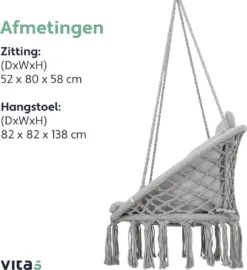 Vita5 Macramé Hangstoel - Voor Binnen En Buiten - Zonder Standaard - Incl. Kussen, Boekenvak En Beschermhoes - Tot 150kg - Grijs 18 Vita5 Macramé Hangstoel - Voor Binnen En Buiten - Zonder Standaard - Incl. Kussen, Boekenvak En Beschermhoes - Tot 150kg - Grijs -Tuinwereld Verkoop 1099x1200