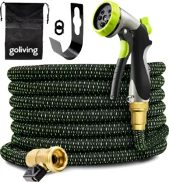 Goliving Tuinslang Flexibel - 30 Meter - Uitrekbare Tuinslang Sproeier - Tuinsproeier - Zwart - Acht Standen - Met Opbergtas