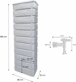 Regenton Muurtank, Grandval 300L, Antraciet Kunststof, Imitatiehout, Met Gootaansluitset Inbegrepen -Tuinwereld Verkoop 1122x1200