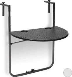 Relaxdays Balkontafel Inklapbaar, Balkon Tafel Rotan, Hangtafel Reling - Zwart -Tuinwereld Verkoop 1123x1200