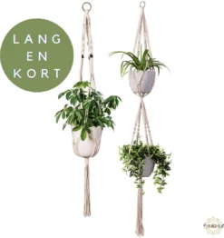 Plantenhanger Macrame Set Van 2 - Plantenhanger Met Ruimte Voor 3 Potten - Luxe Gevlochten Touw 100% Katoen - Duurzaam - Plantenbakken - Bloempotten - Macramé Stijl Hanger Voor Bloempotten - Hangpot - Fienosa -Tuinwereld Verkoop 1131x1200 12