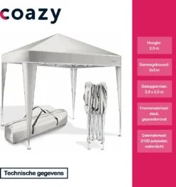 Coazy Waterdichte Partytent 3x3 Meter Opvouwbaar - Paviljoen - Easy Up - Pop-up Tent Met Haringen, Touw En Anti Slip Poten - Waterdicht - Partytenten Weerbestendig -Tuinwereld Verkoop 1131x1200 4