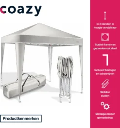 Coazy Waterdichte Partytent 3x3 Meter Opvouwbaar - Paviljoen - Easy Up - Pop-up Tent Met Haringen, Touw En Anti Slip Poten - Waterdicht - Partytenten Weerbestendig -Tuinwereld Verkoop 1131x1200 6