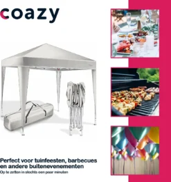 Coazy Waterdichte Partytent 3x3 Meter Opvouwbaar - Paviljoen - Easy Up - Pop-up Tent Met Haringen, Touw En Anti Slip Poten - Waterdicht - Partytenten Weerbestendig -Tuinwereld Verkoop 1132x1200 1