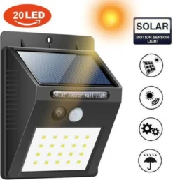 Solar Lamp | Wit | 20 LED Tuinverlichting| Verlichting Op Zonne-energie | IP65 Waterdicht |Tuinverlichting Op Solar | Buitenlamp Op Zonne-energie | Bewegingssensor & Nachtsensor | Tuinlamp Op Zonne-energie |
