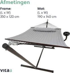 Vita5 Hangmat Met Standaard En Spreidstok – 2 Persoons – Incl. Bekerhouder - Afneembaar Kussen – Uv-bestendig – Lichtgrijs -Tuinwereld Verkoop 1153x1200