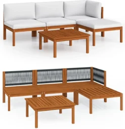 Decoways - 5-delige Loungeset Met Kussens Massief Acaciahout Crèmekleurig -Tuinwereld Verkoop 1157x1200
