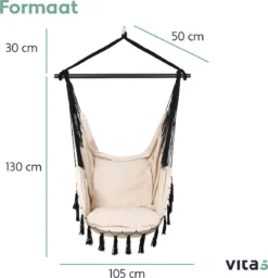 Vita5 XXL Hangstoel | Binnen&Buiten Hangnest | Incl. 2 Kussens En Boekenvak | Volwassenen&Kinderen | Hangmatstoel Tot 225kg | Beige -Tuinwereld Verkoop 1159x1200