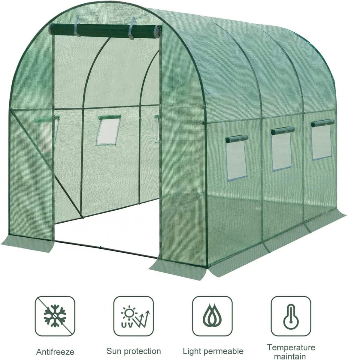 Kas 300x200x190 Cm, Foliekas Wintervast, Tomatenhuis Met Deur 6 Ramen 8 Kas 300x200x190 Cm, Foliekas Wintervast, Tomatenhuis Met Deur 6 Ramen - Afbeelding 8