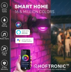 Hoftronic Smart Cupo - LED Wandlamp Up & Down Smart - RGBWW 16,5 Miljoen Kleuren - 6 Watt 600 Lumen - Zwart - Gevellamp Met Music Sync - IP54 Waterdicht - Geschikt Als Wandlamp Buiten, Wandlamp Badkamer En Wandlamp Binnen - 3 Jaar Garantie -Tuinwereld Verkoop 1184x1200 1