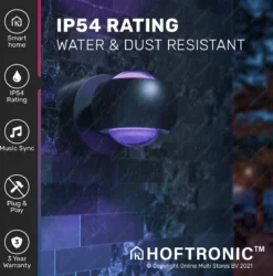 Hoftronic Smart Cupo - LED Wandlamp Up & Down Smart - RGBWW 16,5 Miljoen Kleuren - 6 Watt 600 Lumen - Zwart - Gevellamp Met Music Sync - IP54 Waterdicht - Geschikt Als Wandlamp Buiten, Wandlamp Badkamer En Wandlamp Binnen - 3 Jaar Garantie -Tuinwereld Verkoop 1184x1200 2
