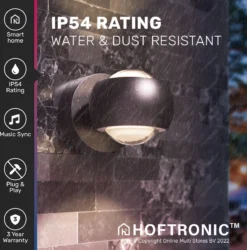 Hoftronic Smart Cupo - LED Wandlamp Up & Down Smart - RGBWW 16,5 Miljoen Kleuren - 6 Watt 600 Lumen - Zwart - Gevellamp Met Music Sync - IP54 Waterdicht - Geschikt Als Wandlamp Buiten, Wandlamp Badkamer En Wandlamp Binnen - 3 Jaar Garantie -Tuinwereld Verkoop 1184x1200 5