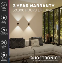 Hoftronic Smart Cupo - LED Wandlamp Up & Down Smart - RGBWW 16,5 Miljoen Kleuren - 6 Watt 600 Lumen - Zwart - Gevellamp Met Music Sync - IP54 Waterdicht - Geschikt Als Wandlamp Buiten, Wandlamp Badkamer En Wandlamp Binnen - 3 Jaar Garantie -Tuinwereld Verkoop 1184x1200 7