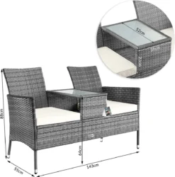 Casaria Polyrattan Tuinbank - Incl. Tafel & Kussens 7 Cm - Grijs -Tuinwereld Verkoop 1185x1200 1