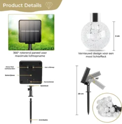 Homèlle Solar Lichtsnoer - 20 LED - 3 + 2 Meter - Warm-wit - ø2cm - Tuinverlichting Op Zonne-energie - Kerstverlichting - Buitenverlichting - Lichtslinger - Lampjes Slinger - Cristal -Tuinwereld Verkoop 1187x1200 3