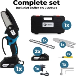 NovarGarden® Mini Kettingzaag NG1 - Met 2x Accu - Takkenzaag - Snoeizaag - Electrisch - Handzaag - Boomzaag - 21V -Tuinwereld Verkoop 1193x1200 14
