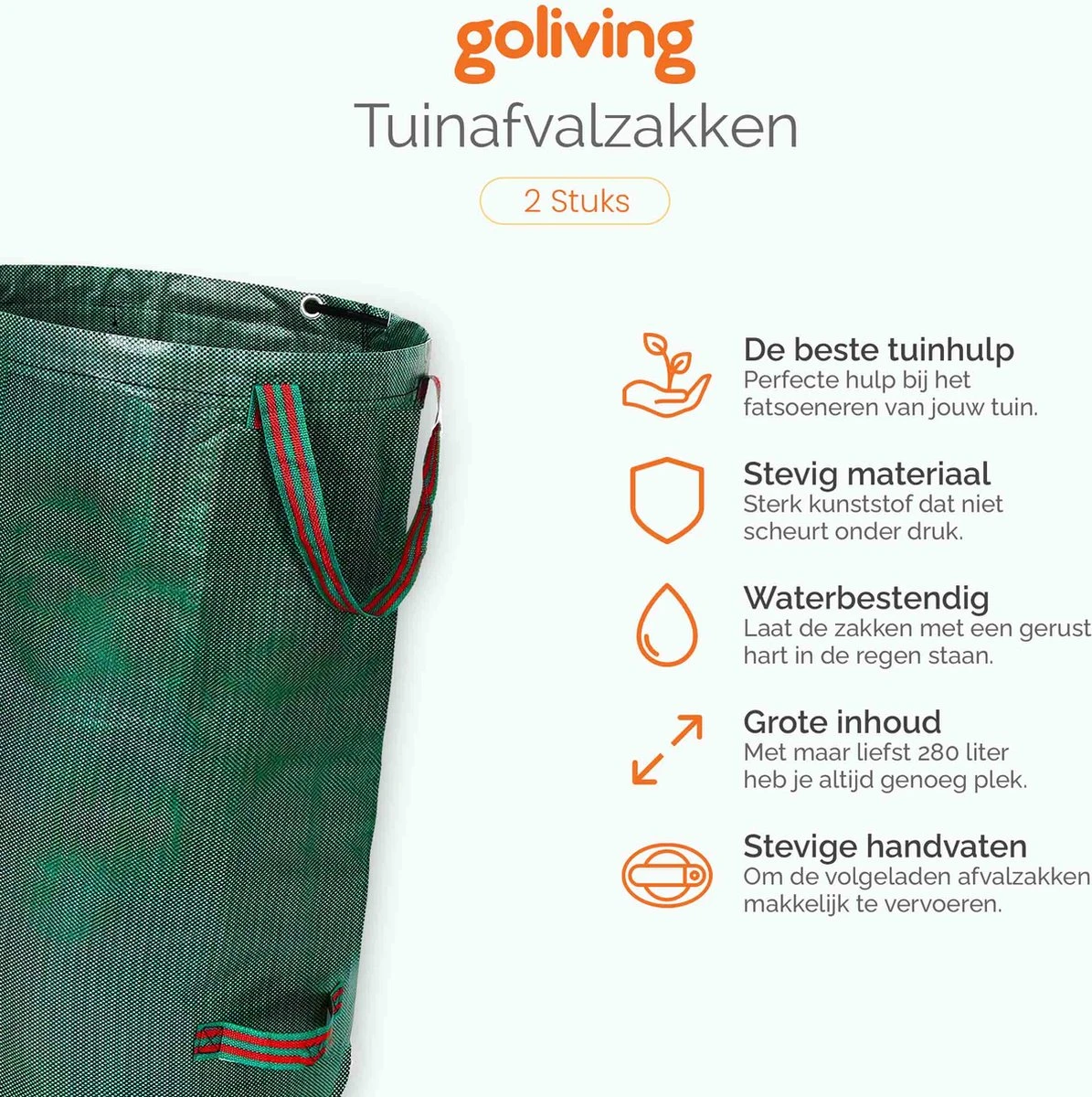 Goliving Tuinafvalzak - Set Van 2- Tuinafvalzakken Opvouwbaar - Tuinzak - Tuinafvalemmer - 2x 280 Liter - Groen 5 Goliving Tuinafvalzak - Set Van 2- Tuinafvalzakken Opvouwbaar - Tuinzak - Tuinafvalemmer - 2x 280 Liter - Groen - Afbeelding 5