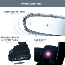 Zenway - Mini Kettingzaag - Snoeizaag - Kettingzaag - Kettingzaag Elektrisch Met 1 Accu- Inclusief Koffer - 1 Extra Accu - Zwart -Tuinwereld Verkoop 1197x1200 21