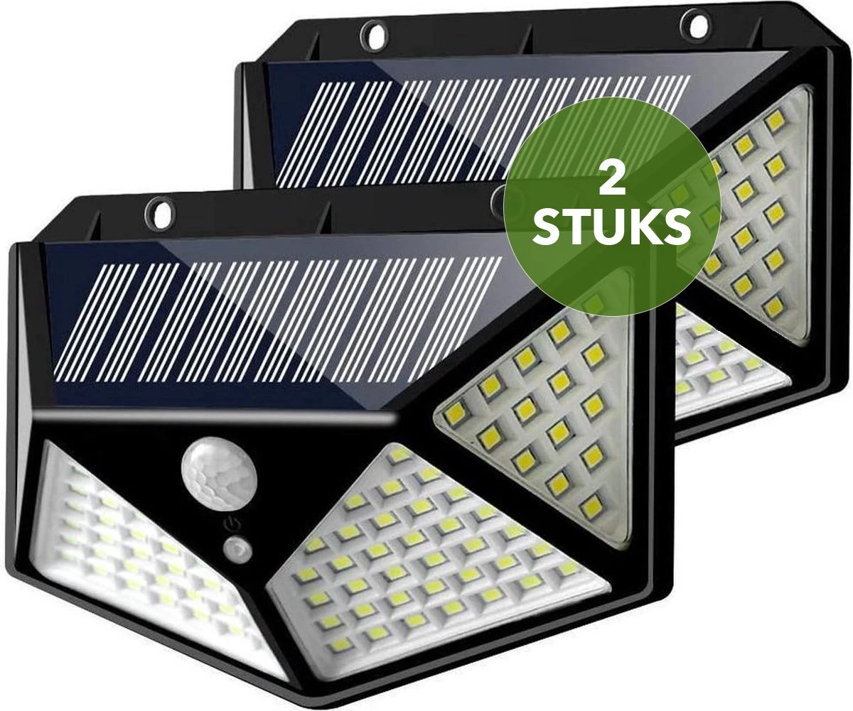 JC's - Solar Buitenlamp Bewegingssensor - 2 STUKS - 100 LED - Solar Wandlamp - Buiten & Tuin Sensor - Buitenverlichting Op Zonne-energie 1 JC's - Solar Buitenlamp Bewegingssensor - 2 STUKS - 100 LED - Solar Wandlamp - Buiten & Tuin Sensor - Buitenverlichting Op Zonne-energie