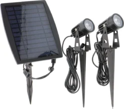Proventa Longlife Solar LED Tuinspots Inclusief Zonnepanelen - 4 X LED Prikspot + 2 X Zonnepaneel -Tuinwereld Verkoop 1200x1048 1