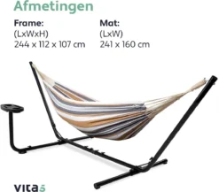 Vita5 Hangmat Met Standaard – 2 Persoons – Incl. Bekerhouder – 205kg Draaggewicht – Blauw/Wit/Bruin -Tuinwereld Verkoop 1200x1056 1