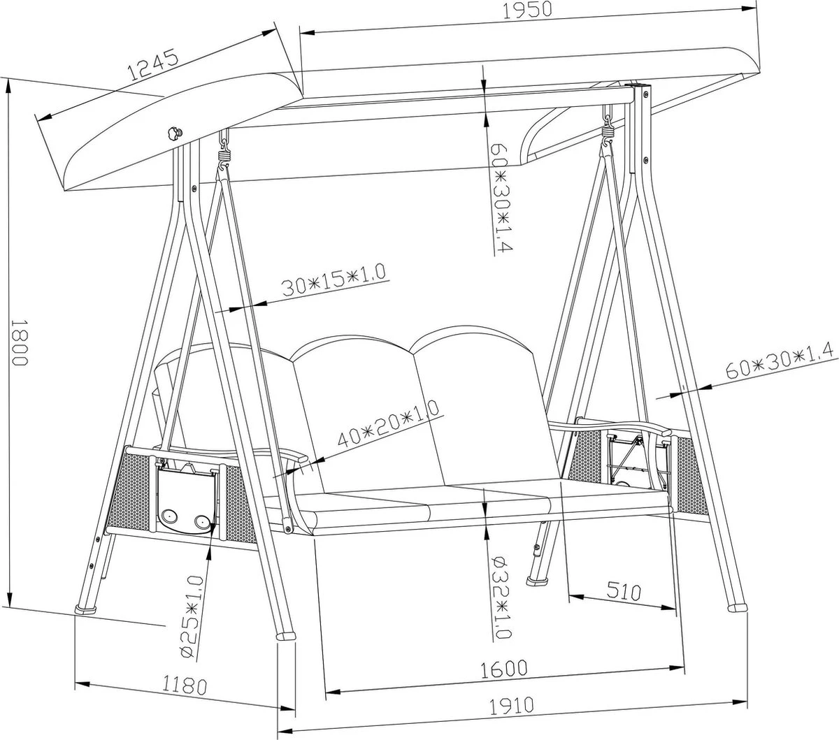 SORARA® Luxe Schommelbank Met Zonnescherm - Bruin - Zware Kwaliteit. 2 SORARA® Luxe Schommelbank Met Zonnescherm - Bruin - Zware Kwaliteit. - Afbeelding 2