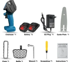 Merkloos Mini Accu Kettingzaag - 4 Inch Elektrische Boomzaag - Handkettingzaag - Met 2 Accu En 1 Oplader - Voor Tuinboom Ranch Bomen Snijden Hout- Blauw -Tuinwereld Verkoop 1200x1062 2