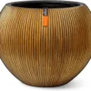 Capi Europe - Vaas Bol Groove XL - 39x33 - Goud - Bloempot Voor Binnen - Opening ⌀24 - GVGB270
