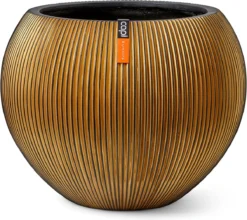 Capi Europe - Vaas Bol Groove XL - 39x33 - Goud - Bloempot Voor Binnen - Opening ⌀24 - GVGB270