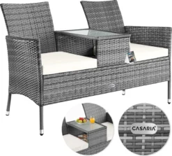 Casaria Polyrattan Tuinbank - Incl. Tafel & Kussens 7 Cm - Grijs -Tuinwereld Verkoop 1200x1084