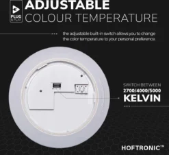 HOFTRONIC - LED Plafondlamp - Plafonnière - RVS - 12 Watt - IP65 Waterdicht - Kleur Instelbaar (2700K, 4000K & 5000K) - 1200 Lumen - IK10 Stootveilig - Ø25 Cm - Geschikt Voor Badkamer - Voor Binnen En Buiten - 3 Jaar Garantie -Tuinwereld Verkoop 1200x1096 3