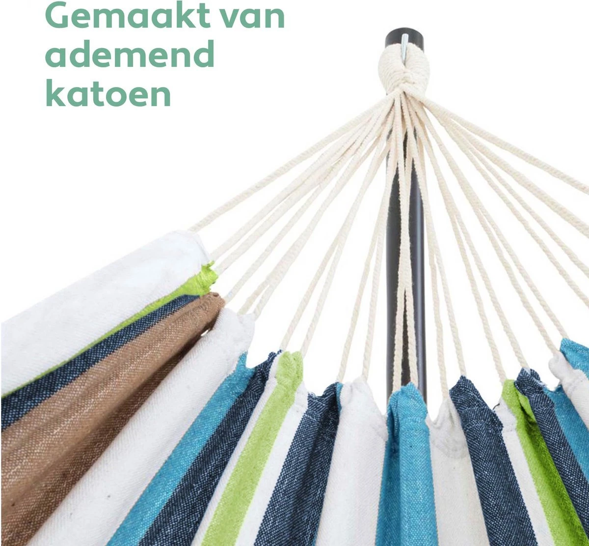 Vita5 Hangmat Met Standaard – 2 Persoons – Incl. Bekerhouder – 205kg Draaggewicht – Groen/Blauw 10 Vita5 Hangmat Met Standaard – 2 Persoons – Incl. Bekerhouder – 205kg Draaggewicht – Groen/Blauw - Afbeelding 10