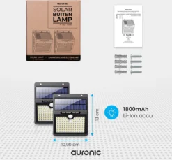 Auronic Buitenlamp - Zonne-energie - 2 Stuks - Bewegingssensor - 97 LED's - Wandlamp - IP65 - Zwart -Tuinwereld Verkoop 1200x1113 3