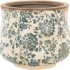 Clayre & Eef Bloempot Ø 15x13 Cm Beige Groen Keramiek Rond Bloemen Bloempot Binnen Plantenpot Plant Pot