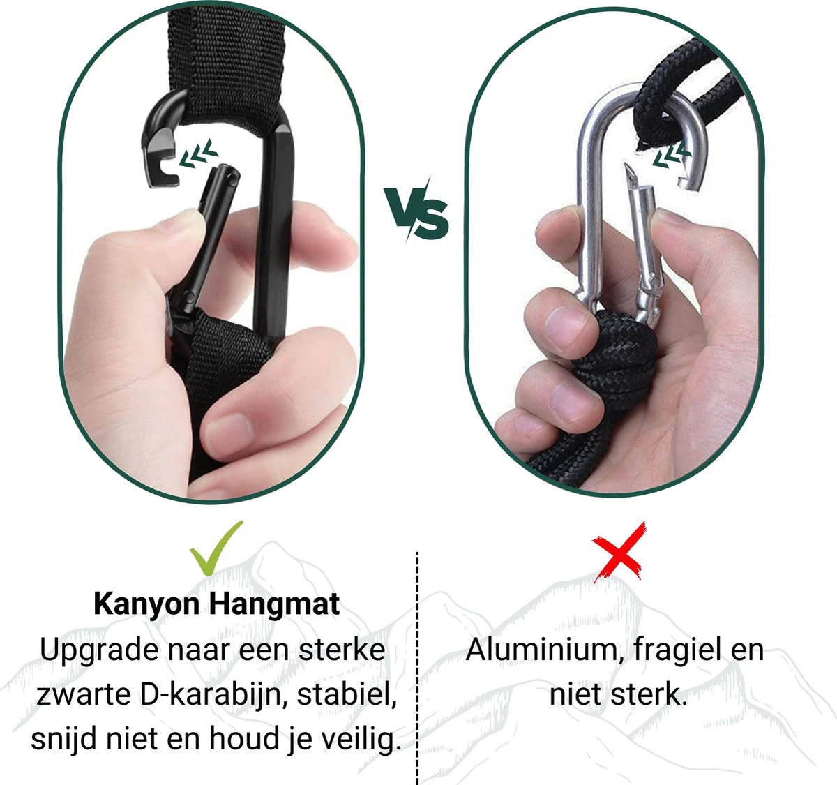 Kanyon Hangmat - Incl. Karabijnhaken En Riemen - Licht Parachutestof - 260 X 140 Cm - Tot 200kg - Groen/Khaki 4 Kanyon Hangmat - Incl. Karabijnhaken En Riemen - Licht Parachutestof - 260 X 140 Cm - Tot 200kg - Groen/Khaki - Afbeelding 4