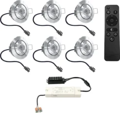 HOFTRONIC Sienna - Veranda Inbouwspots 6x3W - 12 Volt - Complete Veranda Set - 2700K Zeer Warm Wit - IP44 Waterdicht - Dimbare Inbouwspots Met Afstandsbediening - Kantelbaar - 5mm Diameter - 30mm Inbouwdiepte Voor Badkamer En Tuin