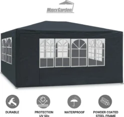 MaxxGarden Partytent - Paviljoen - 3x4m - Incl. Zijwanden - Waterdicht - Antraciet -Tuinwereld Verkoop 1200x1129 3