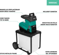 VONROC Stille Hakselaar/Shredder 2800W – Voor Takken Tot Ø45mm – Incl. 60L Opvangbak & Duwstok -Tuinwereld Verkoop 1200x1134 5