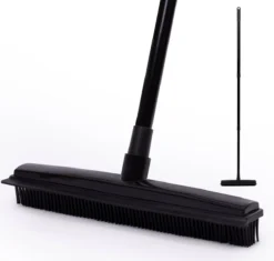 CLEANLY® Rubberen Bezem Met Vloerwisser - Kappersbezem - Zachte Bezem Binnen & Buiten - Vloertrekker Met Steel - 68-150 Cm