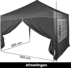 Easy Up Partytent - Partytent - Paviljoen - Partytent Opvouwbaar - Partytent 3x3 - Partytent Met Zijwanden - Inclusief Trolley - Waterdicht - UV 50+ Bescherming - Met Ramen - 16 Kg - Staal - Antraciet - 300 X 300 Cm -Tuinwereld Verkoop 1200x1142 2