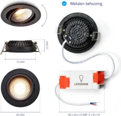 Ledisons LED Inbouwspots Zwart Met Driver - Dimbaar Kantelbaar IP54 3W 2700K Warm Wit Licht 240V 60 Stralingshoek >90 CRI Traploos Dimmen - Vivaro Zwart - Slechts 23MM Inbouwdiepte! 5 Jaar Garantie Energieverbruik: A++ -Tuinwereld Verkoop 1200x1151 3