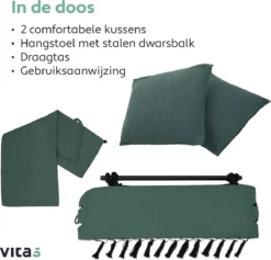 Vita5 XXL Hangstoel | Binnen&Buiten Hangnest | Incl. 2 Kussens En Boekenvak | Volwassenen&Kinderen | Hangmatstoel Tot 225kg | Donkergroen 20 Vita5 XXL Hangstoel | Binnen&Buiten Hangnest | Incl. 2 Kussens En Boekenvak | Volwassenen&Kinderen | Hangmatstoel Tot 225kg | Donkergroen -Tuinwereld Verkoop 1200x1152 1