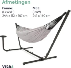 Vita5 Hangmat Met Standaard – 2 Persoons – Incl. Bekerhouder – 205kg Draaggewicht – Grijs -Tuinwereld Verkoop 1200x1155 4