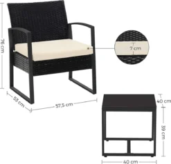 Songmics Tuinmeubelset, 3-delige Set, Van Polyrotan, Voor Outdoor, Terras, Balkon, Tuin, Eenvoudige Montage, Bijzettafel En 2 Stoelen, Zwart-beige -Tuinwereld Verkoop 1200x1157 4