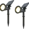 2x HOFTRONIC Bend - Solar Tuinspot - Zwart - IP65 Waterdicht - Prikspot - 2 Lichtstanden - Tot 9 Uur Brandtijd - Kantelbaar Monokristal Zonnepaneel - 3000K Warm Wit (sfeervol) - Solar Tuinverlichting Zonne Energie