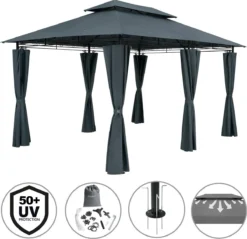 Casaria Paviljoen Topas 3x4m - UV-bescherming 50+ - Antraciet -Tuinwereld Verkoop 1200x1160