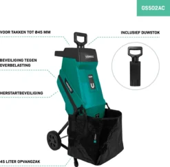 VONROC Hakselaar/Shredder 2500W – Voor Takken Tot Ø45mm – Incl. 45L Opvangzak & Duwstok 8 VONROC Hakselaar/Shredder 2500W – Voor Takken Tot Ø45mm – Incl. 45L Opvangzak & Duwstok -Tuinwereld Verkoop 1200x1179 6